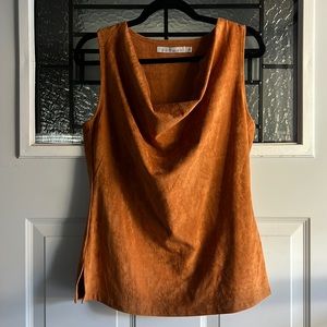 Faux Suede Cowl Neck Sleeveless Top